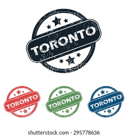 Set of four stamps with name Toronto and stars, isolated on white