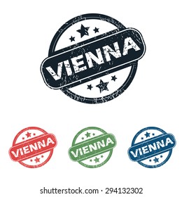 Set of four stamps with name Vienna and stars, isolated on white