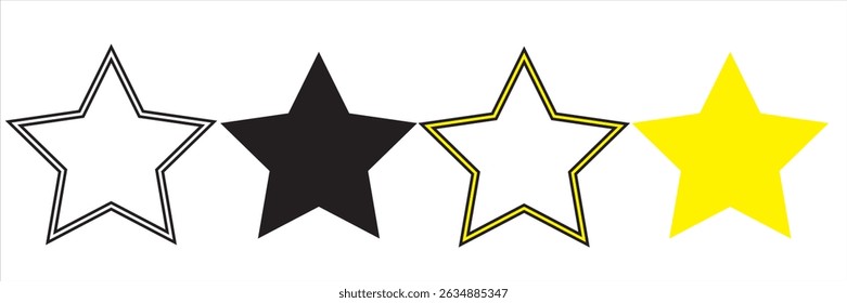 Set of four star icon collection. Yellow and black star symbol. Vector Illustration. EPS 10