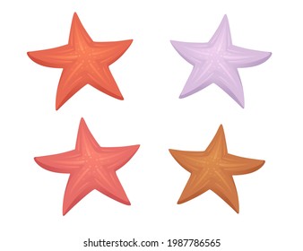 Set of four starfishes simple design cartoon sea animal vector illustration on white background