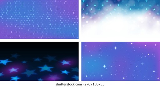 Conjunto de quatro fundos estrelados em vários estilos para o seu design. Ilustração vetorial.