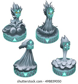Set of four statues, symbolizing the element of water, air, earth and fire, isolated on a white background. Astrological symbols. Vector illustration.