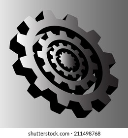a set of four steel cogwheels with gray background