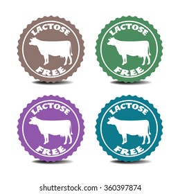 Set of four stickers with cow silhouettes and the text lactose free written on each sticker