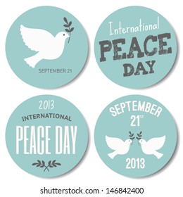 A set of four stickers for the International Day of Peace, isolated on white background.