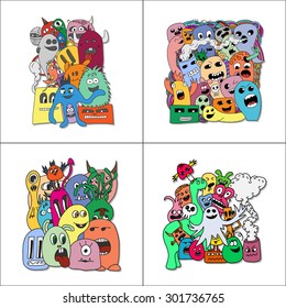Set of four stickers monsters in bright colors.