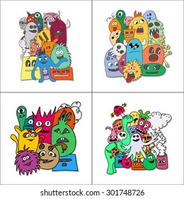Set of four stickers monsters in bright colors.