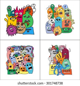 Set of four stickers monsters in bright colors.