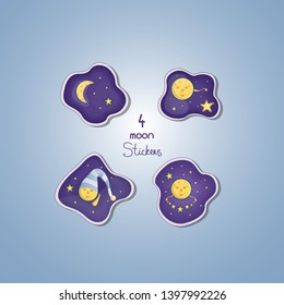 Set of four stickers of moon character. Vector illustration