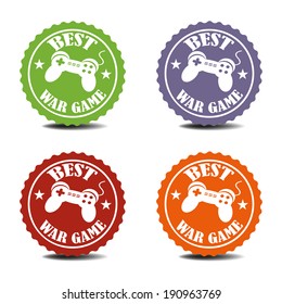 Set of four stickers with the text best war game isolated on a white background