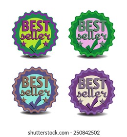 Set of four stickers with the text best seller written on each sticker
