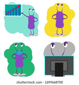 set of four stickers Violet monster