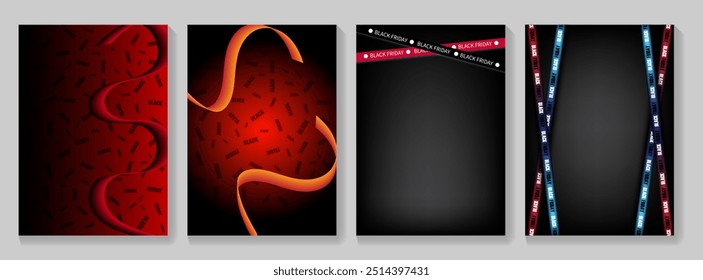 Set of four stories template for black friday sale social media on background with copy space, presentation, flyer, poster, invitation. Screen backdrop for mobile app. Black Friday vector illustration