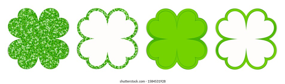 Set Of Four Straight Clover Leafs Sparkling And Shining Green