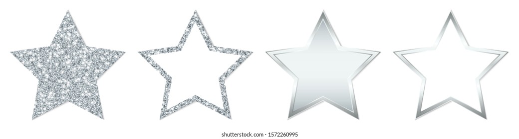 Set Of Four Straight Silver Stars Sparkling And Shining