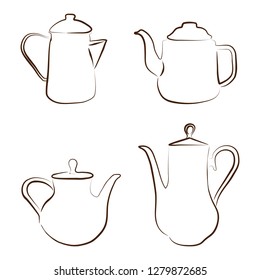 Set of four styles of tea pots