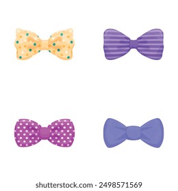 Set of four stylish bow ties in different colors and patterns isolated on white background