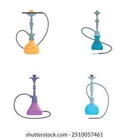 Conjunto de cuatro Ilustraciones vectoriales de cachimba con estilo sobre fondo blanco, en varios colores