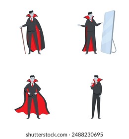 Set of four stylish vampire illustrations in various poses, perfect for halloweenthemed designs