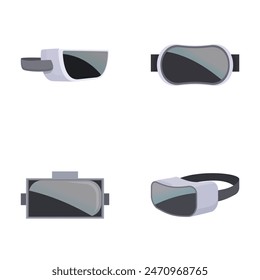 Set von vier stilvollen Virtual-Reality-Headset-Icons isoliert auf weißem Hintergrund