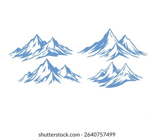 Set of four stylized blue mountain range illustrations, perfect for logo design or outdoor branding.