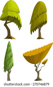 Set of four stylized cartoon trees