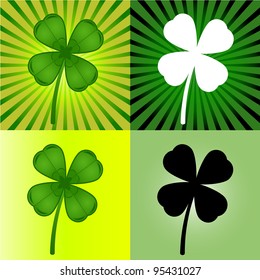 set of four stylized  clover leaves for design to saint patric`s day vector illustration