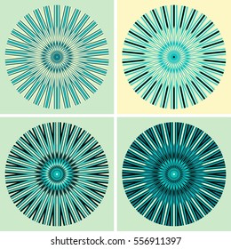 Set of four stylized dandelion flowers in blue shades