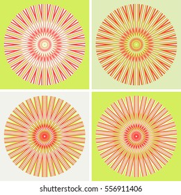 Set of four stylized dandelion flowers in green and red shades