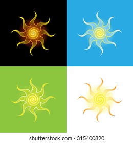 set of four stylized decorative sun, use opacity mask, vector EPS 10