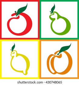 Set of four stylized fruits. Seamless background. Vector illustration