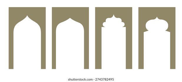 Set of four stylized Islamic arch window and doorway shapes inspired by Middle Eastern and Central Asian architecture.