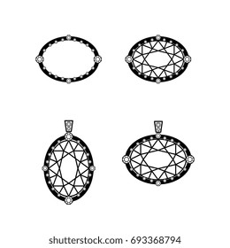 Set of four stylized jewelry items. Isolated black on white background.