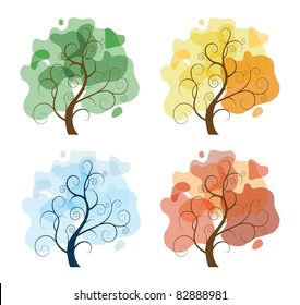 set from four stylized tree