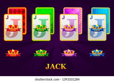 Set of the four suits of Jack playing cards for poker and casino. Set of hearts, spades, clubs and diamonds Jack. Icons on separate layers.