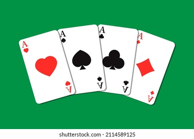 Set of four suits of playing cards. A winning poker combination of four aces.
