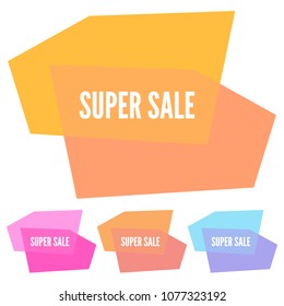 Set of four super sale stickers with abstract colorful geometric forms. Vector illustration
