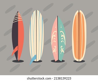 set of four surfboard items