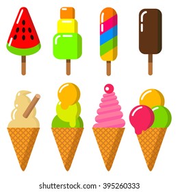 Set of four sweet ice-cream icons. Isolated on white vector illustration