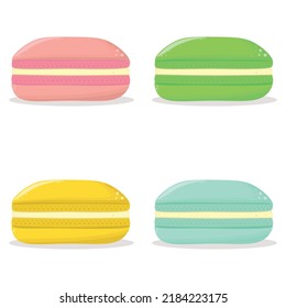 set of four sweet macaroons Vector flat illustration, cake icon, sweetness. Isolated macaroons on white background