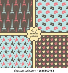 Set of the four sweet romantic seamless patterns. Vector illustration.
