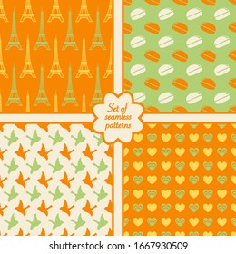 Set of the four sweet romantic seamless patterns. Vector illustration.