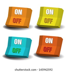 Set of four switches with the words on and off written on each of them