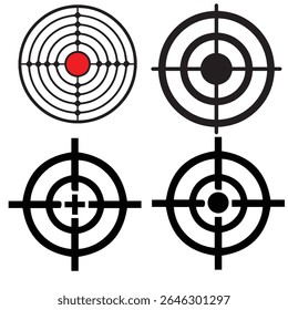 Conjunto de quatro ícones de destino ou símbolos de alvo. Ideal para conceitos de mira, precisão, meta e sucesso