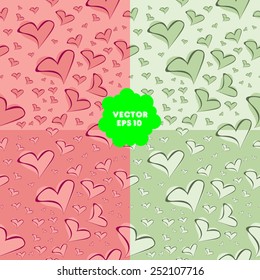 set of four textured seamless patterns backgrounds. valentine's day.