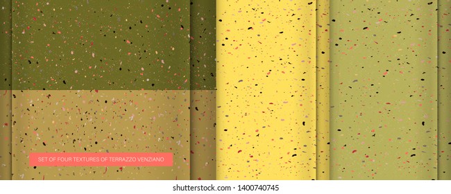Set of four textures abstract background on living coral color in the style of terrazzo for ceramics natural stone