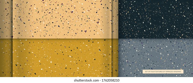 Set of four textures color in the style of Terrazzo Venziano. Pattern for ceramics marble natural stone. Vector stock illustration