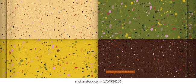  Set of four textures color in the style of Terrazzo Venziano. Pattern for ceramics marble natural stone. Vector stock illustration