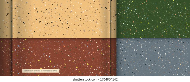  Set of four textures color in the style of Terrazzo Venziano. Pattern for ceramics marble natural stone. Vector stock illustration