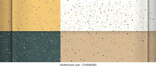 Set of four textures live coral color in the style of Terrazzo Venziano. Pattern for ceramics marble natural stone abstract
